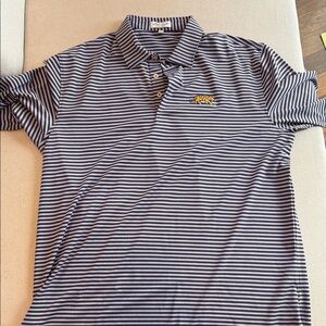 Peter Millar Purple and Gray Striped Polo - LSU Tigers